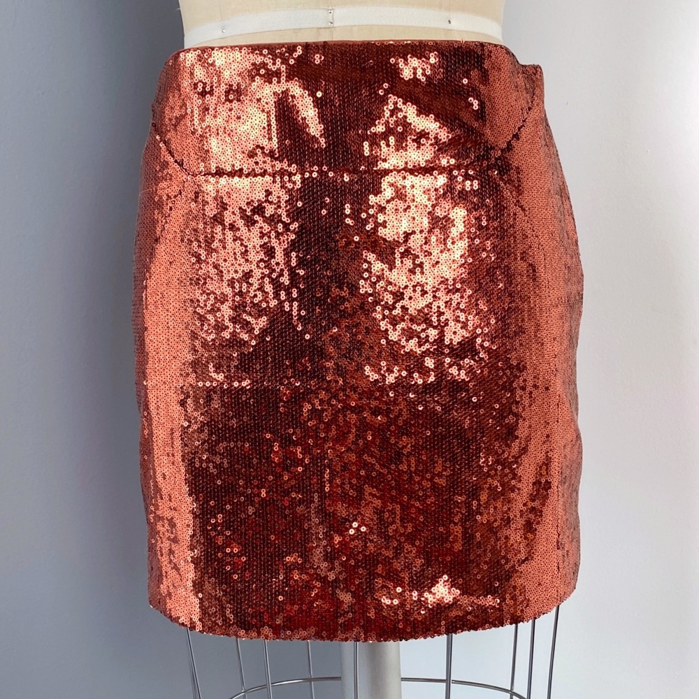 Diane Von Furstenberg Women's Kawa Sequin Mini Skirt Copper Size 6